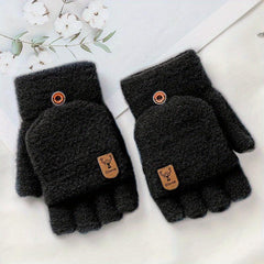 Winter Warm Coldproof Wool Half Finger Flip Gloves