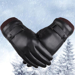 Men's Thickened Warm PU Leather Gloves for Outdoor Cold