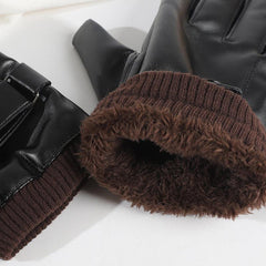 Men's Thickened Warm PU Leather Gloves for Outdoor Cold