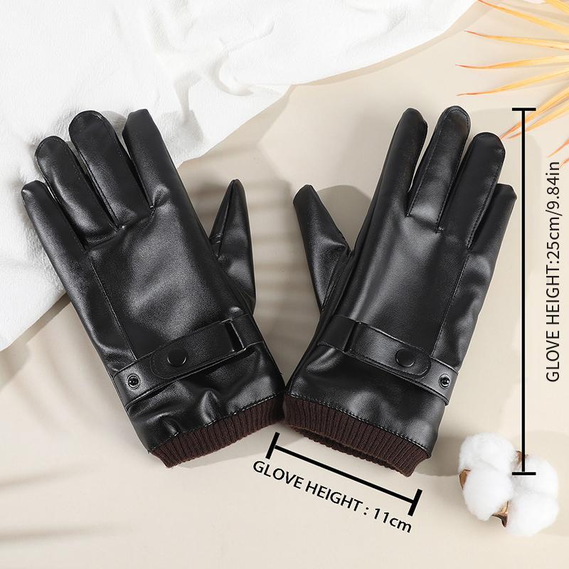 Men's Thickened Warm PU Leather Gloves for Outdoor Cold