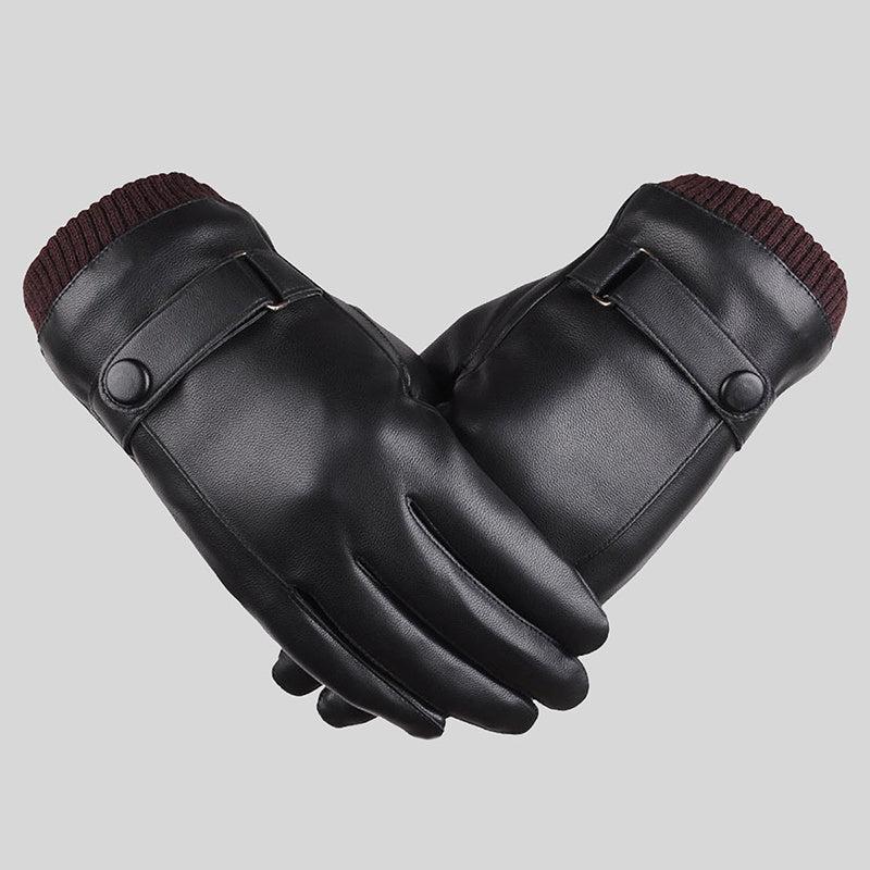 Men's Thickened Warm PU Leather Gloves for Outdoor Cold