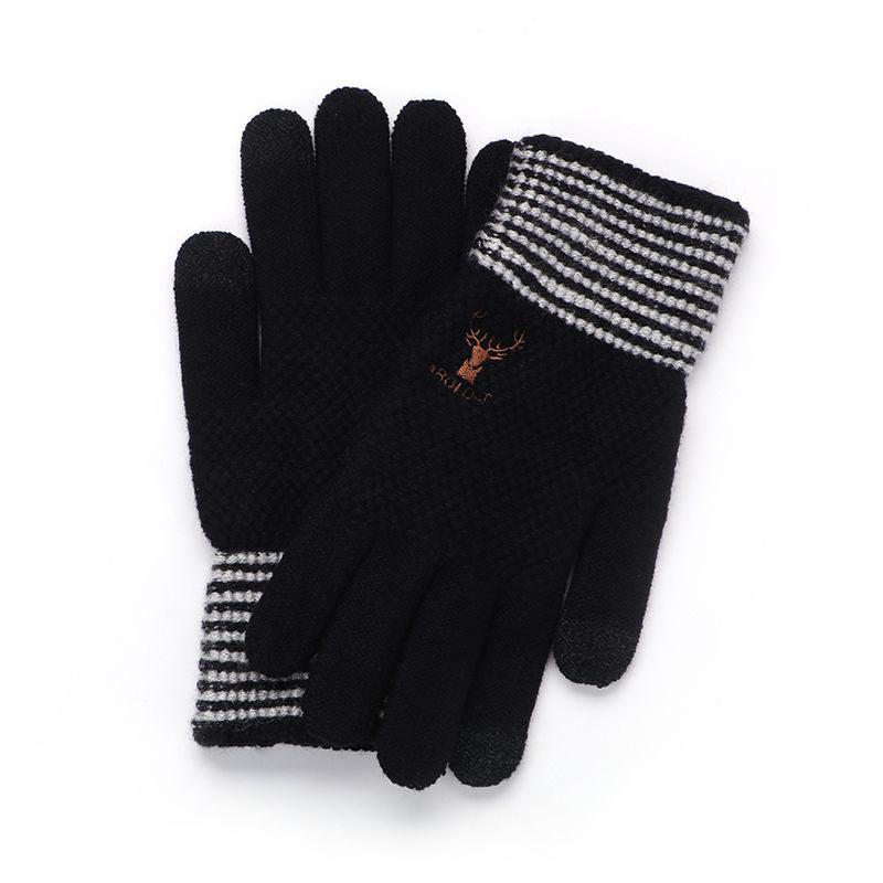 Men's Winter Gloves Plus Velvet Thickened Knitted Wool Warm Driving Glove