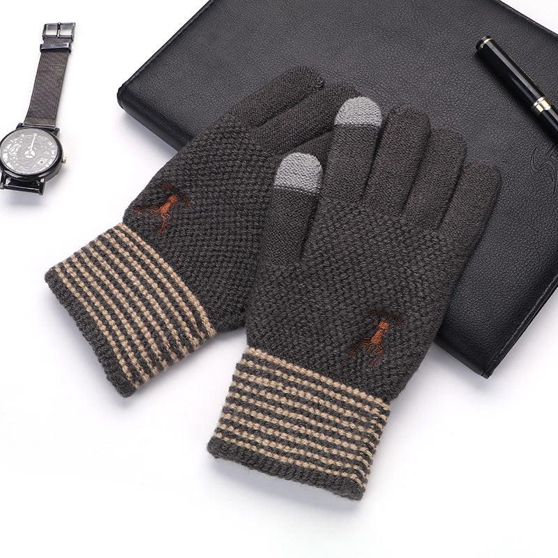 Men's Winter Gloves Plus Velvet Thickened Knitted Wool Warm Driving Glove