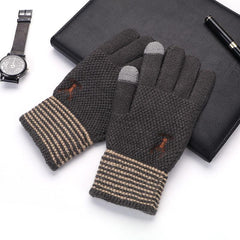 Men's Winter Gloves Plus Velvet Thickened Knitted Wool Warm Driving Glove