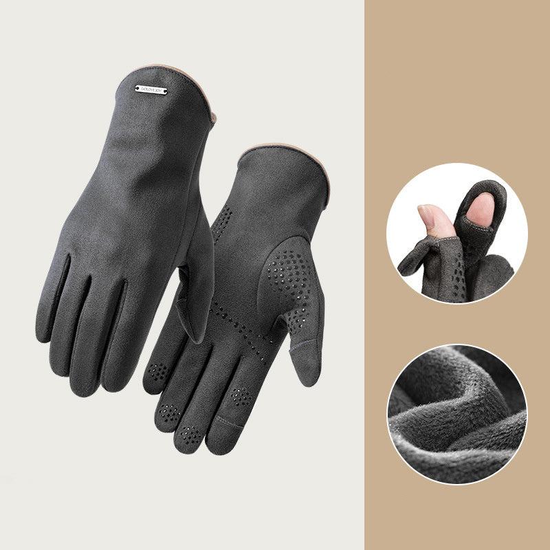 Winter Men's Suede Plush Fleece Gloves Touchscreen Non Slip