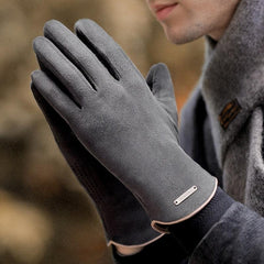 Winter Men's Suede Plush Fleece Gloves Touchscreen Non Slip
