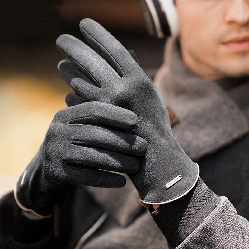 Winter Men's Suede Plush Fleece Gloves Touchscreen Non Slip