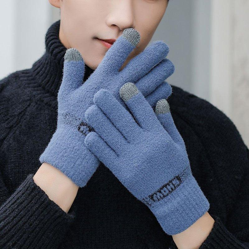 Men's Winter Cycling Gloves Thick Windproof Thermal Knit