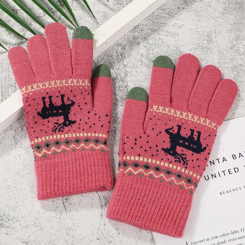 Christmas Couple Elk Gloves Unisex Touchscreen Thickened Warm Gloves