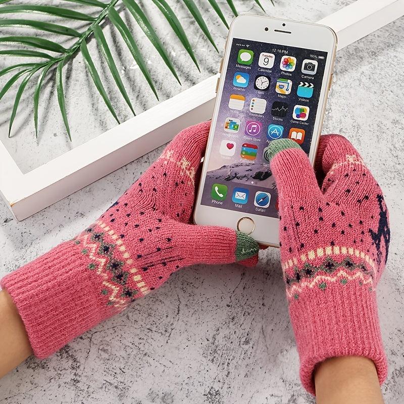 Christmas Couple Elk Gloves Unisex Touchscreen Thickened Warm Gloves