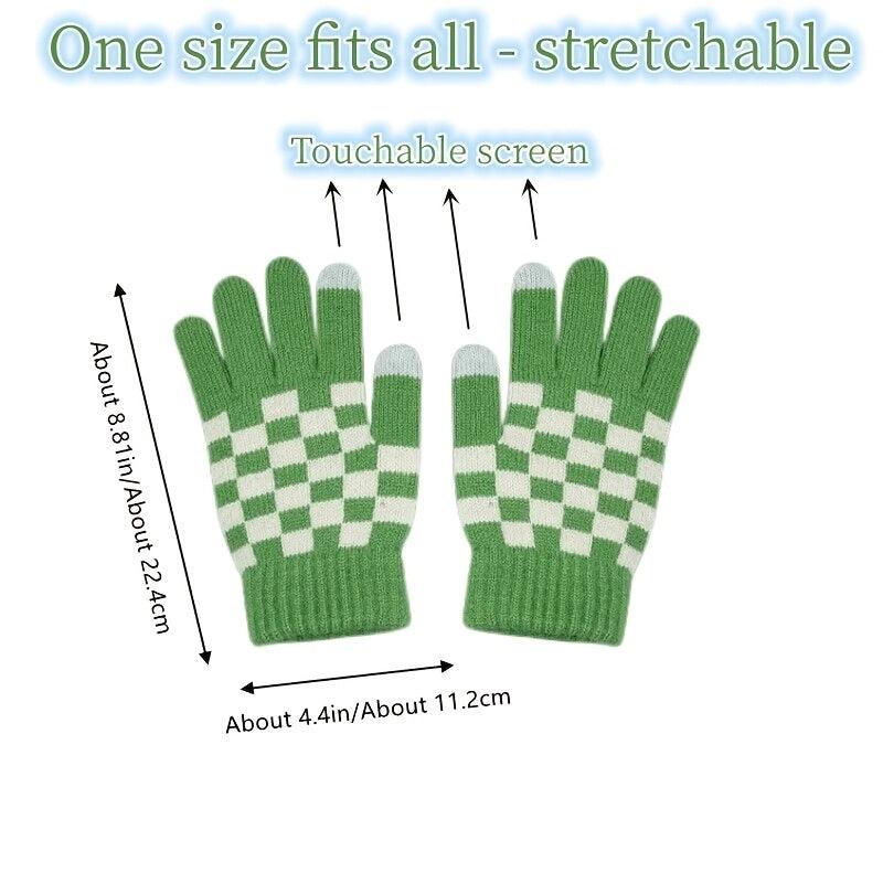 Chessboard Plush Gloves Touch Screen Thickened Warm Gloves