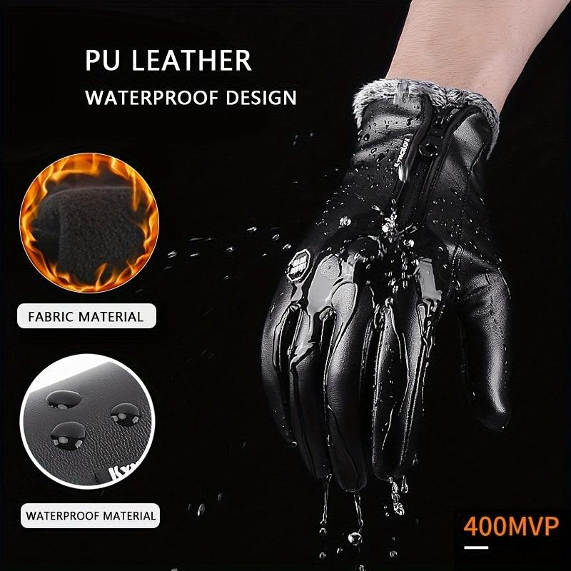 Winter Thermal PU Leather Touch Screen Waterproof Gloves for Cycling Ski