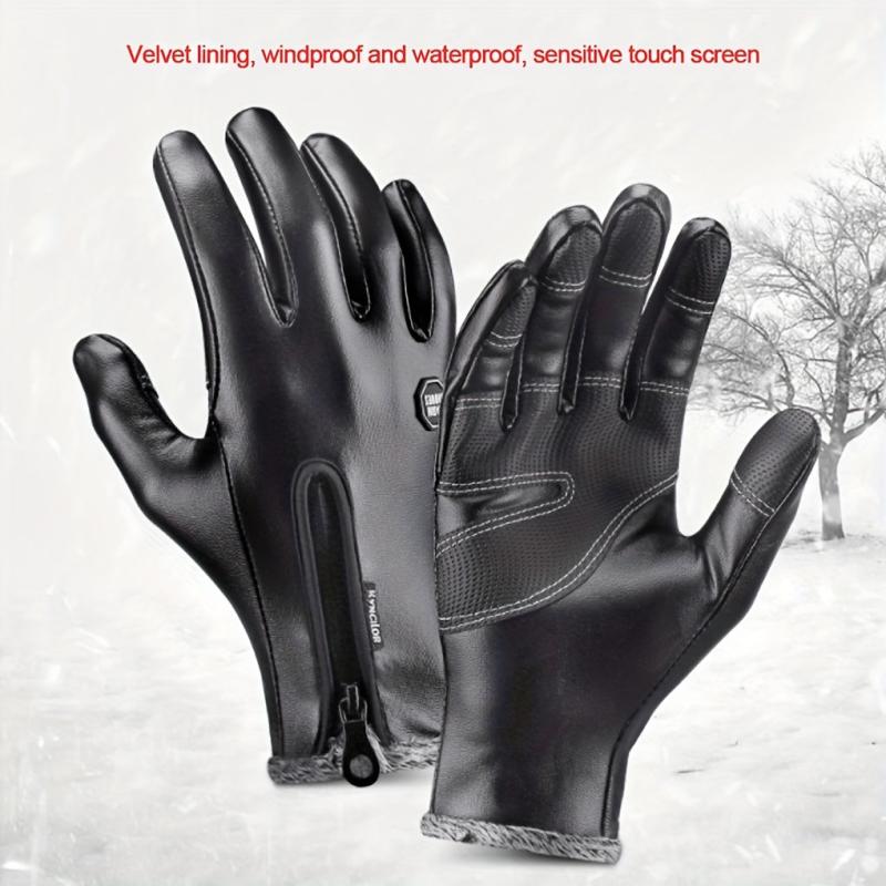 Winter Thermal PU Leather Touch Screen Waterproof Gloves for Cycling Ski