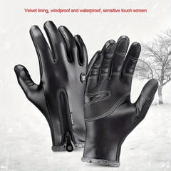 Winter Thermal PU Leather Touch Screen Waterproof Gloves for Cycling Ski