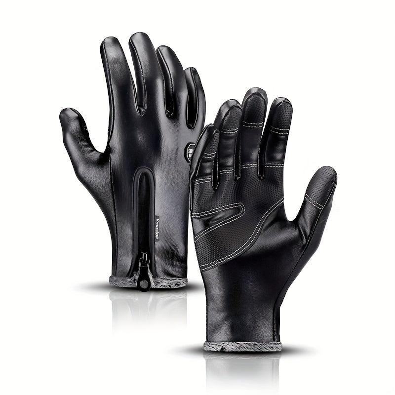 Winter Thermal PU Leather Touch Screen Waterproof Gloves for Cycling Ski