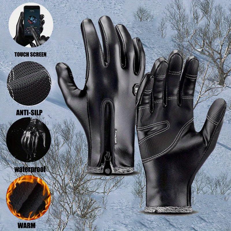 Winter Thermal PU Leather Touch Screen Waterproof Gloves for Cycling Ski
