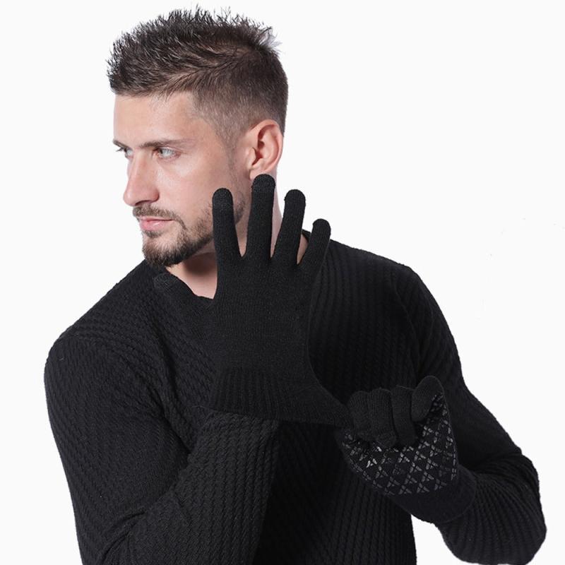 Men's Warm Knitted Gloves Velvet Non-slip Touch Screen Gloves