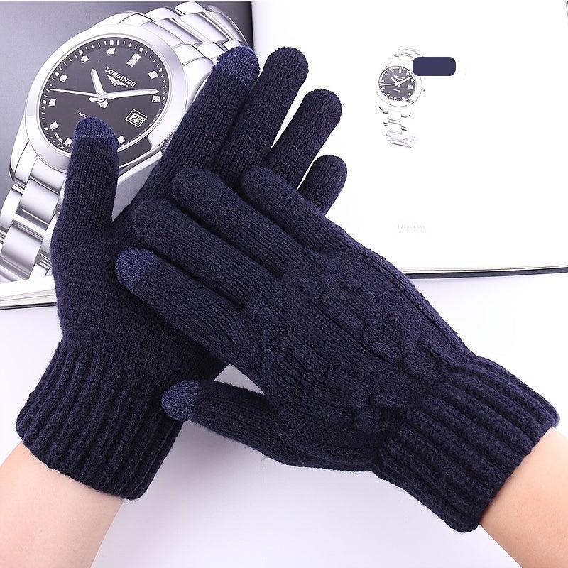Men's Touch Screen Jacquard Gloves Plus Velvet Warm Outdoor Cycling Driving