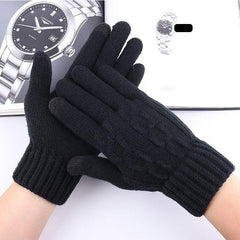 Men's Touch Screen Jacquard Gloves Plus Velvet Warm Outdoor Cycling Driving