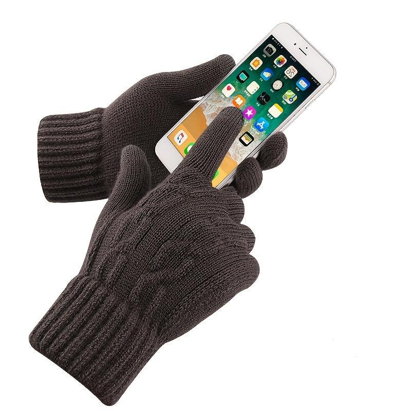 Men's Touch Screen Jacquard Gloves Plus Velvet Warm Outdoor Cycling Driving