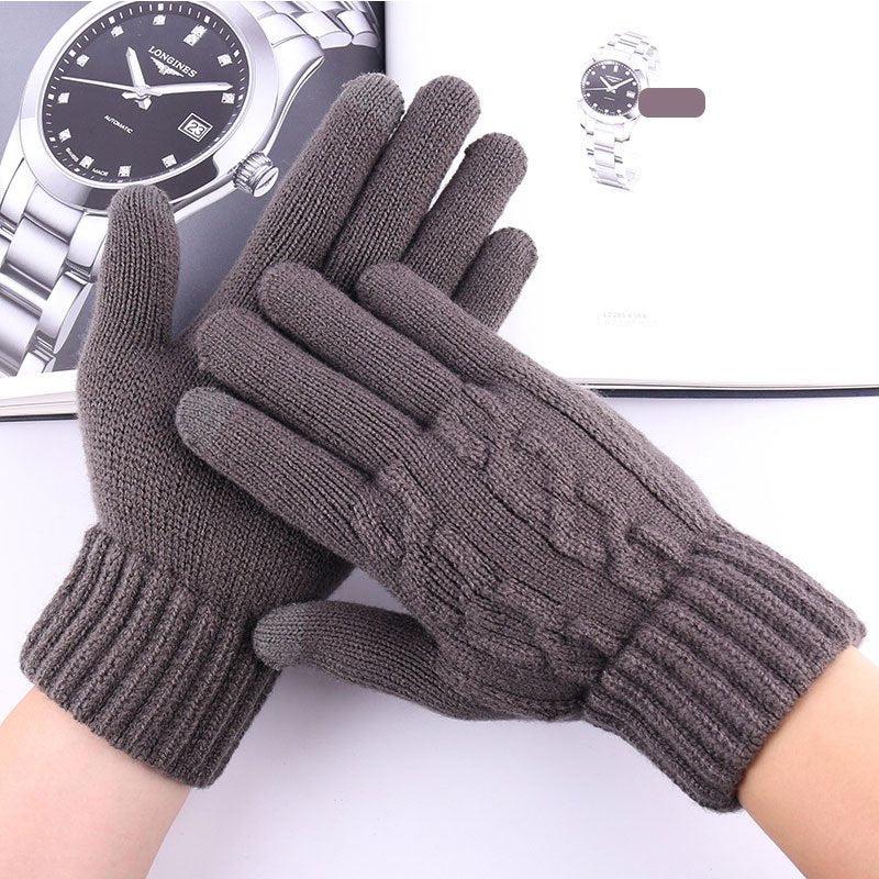 Men's Touch Screen Jacquard Gloves Plus Velvet Warm Outdoor Cycling Driving