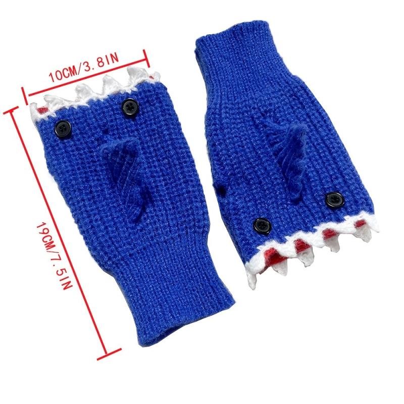 1pair Shark Gloves Funny Cartoon Wool Winter Warm Half Finger Gloves
