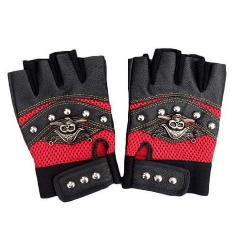 PU Leather Skull Punk Driving Motorcycle Biker Fingerless Gloves