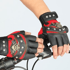 PU Leather Skull Punk Driving Motorcycle Biker Fingerless Gloves