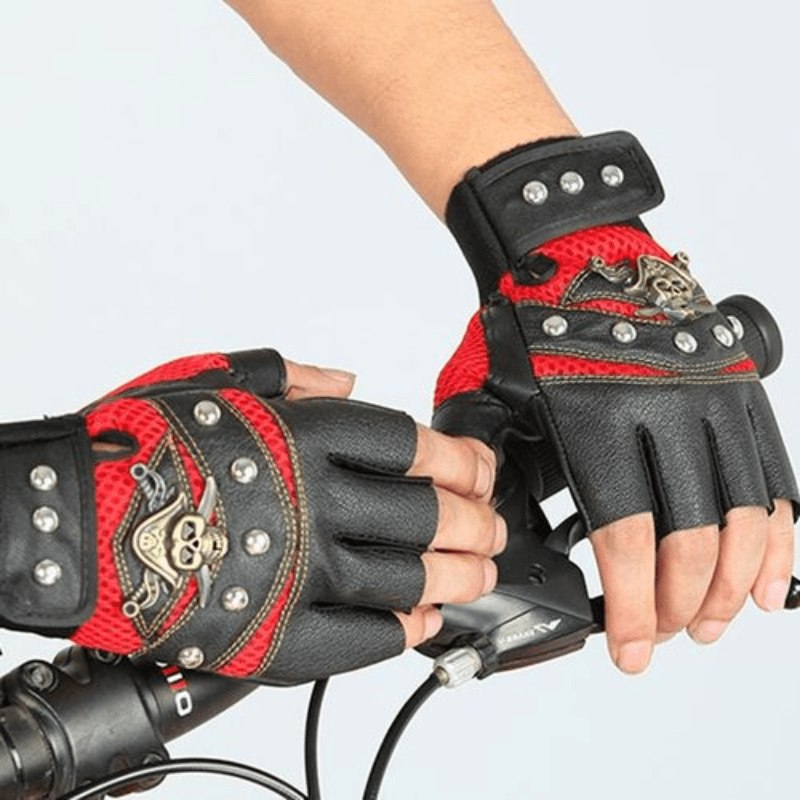 PU Leather Skull Punk Driving Motorcycle Biker Fingerless Gloves