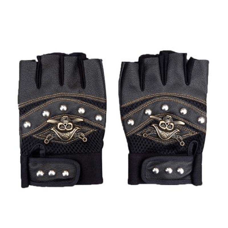PU Leather Skull Punk Driving Motorcycle Biker Fingerless Gloves