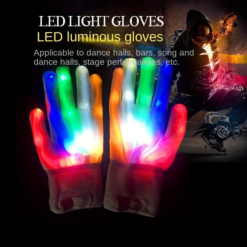 LED Flashing Finger Gloves Hand Bone Luminous Gloves Punk Halloween