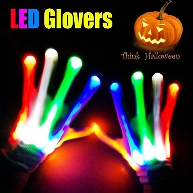 LED Flashing Finger Gloves Hand Bone Luminous Gloves Punk Halloween