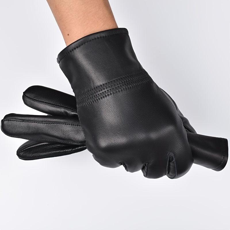 Men's Leather Winter Gloves Fleece Warm Outdoor Sports Windproof Gloves
