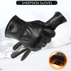 Men's Leather Winter Gloves Fleece Warm Outdoor Sports Windproof Gloves