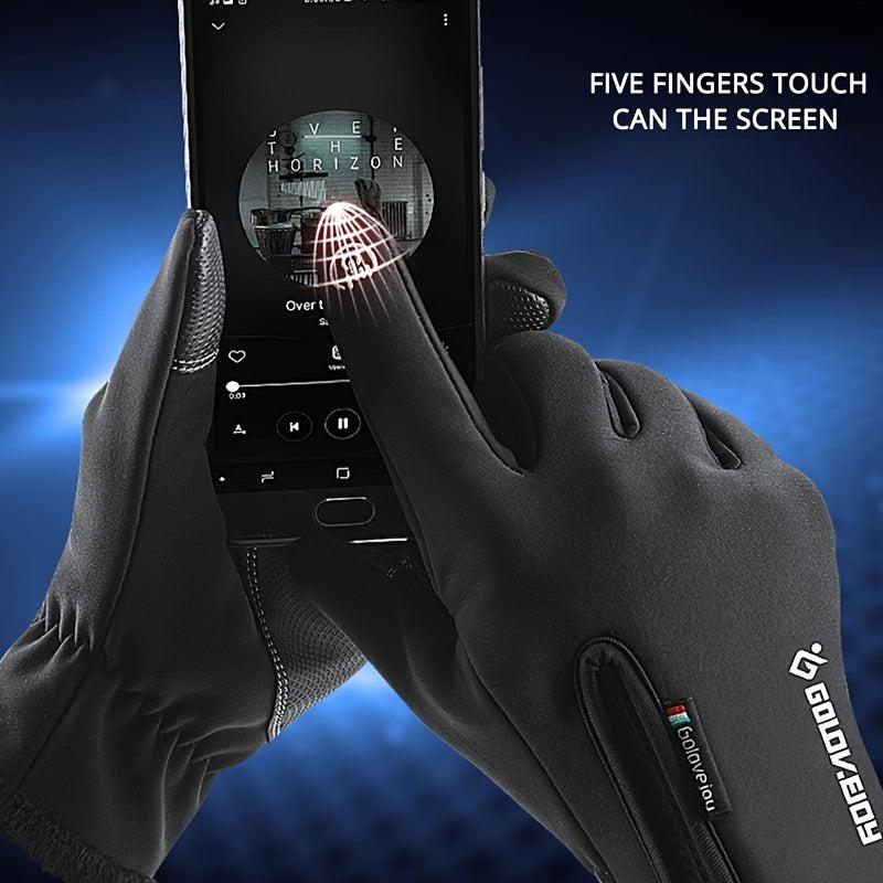 Men's Winter Warming Biker Gloves Windproof Touch Screen Zipper Ski Gloves