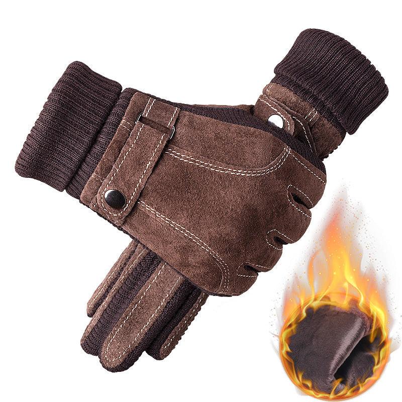 Men's Winter Warm Thickened PU Leather Gloves