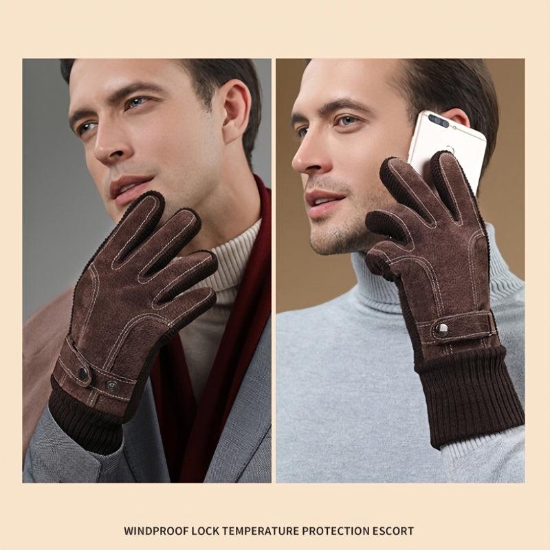 Men's Winter Warm Thickened PU Leather Gloves