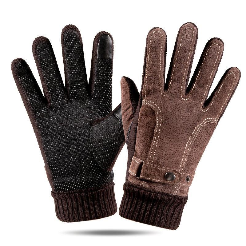 Men's Winter Warm Thickened PU Leather Gloves