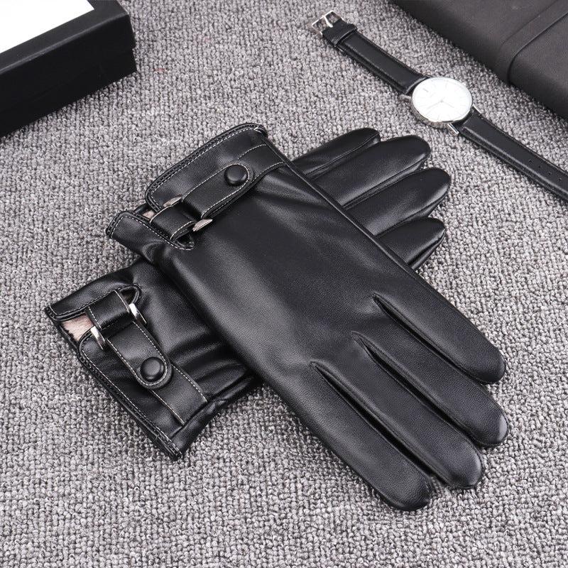 Men's Winter Leather Gloves Plus Velvet Lining Non Slip Windproof Touch Screen