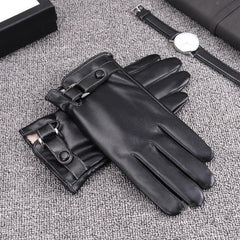 Men's Winter Leather Gloves Plus Velvet Lining Non Slip Windproof Touch Screen