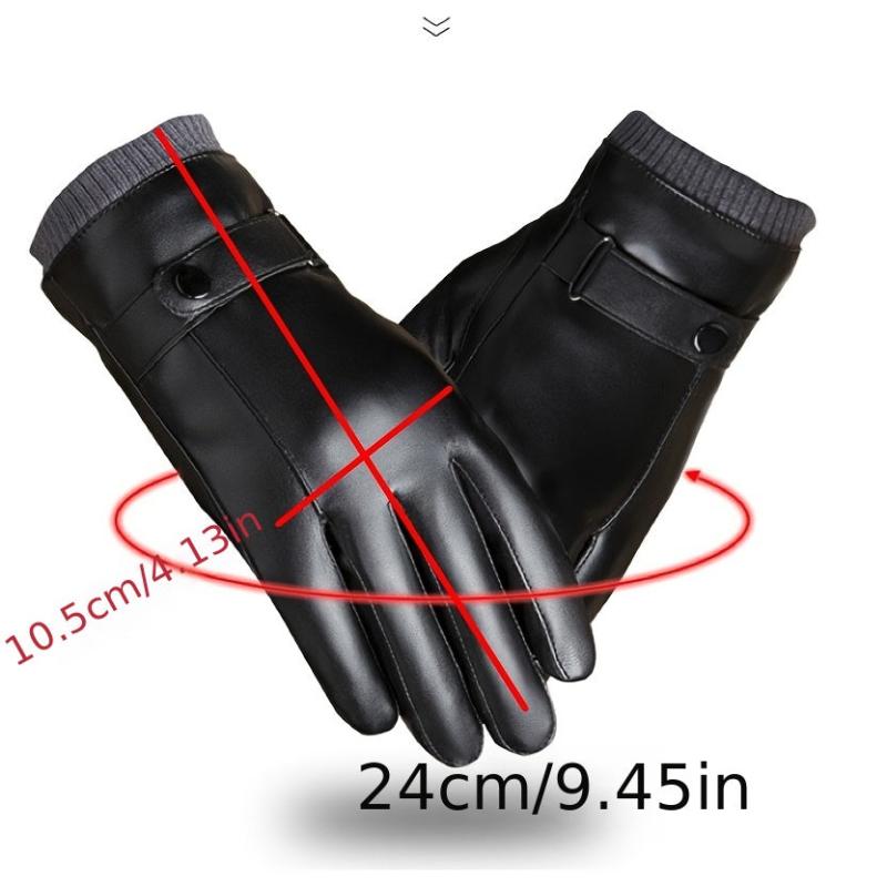 Men's Winter Leather Gloves Plus Velvet Lining Non Slip Windproof Touch Screen