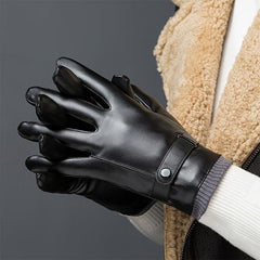 Men's Winter Leather Gloves Plus Velvet Lining Non Slip Windproof Touch Screen