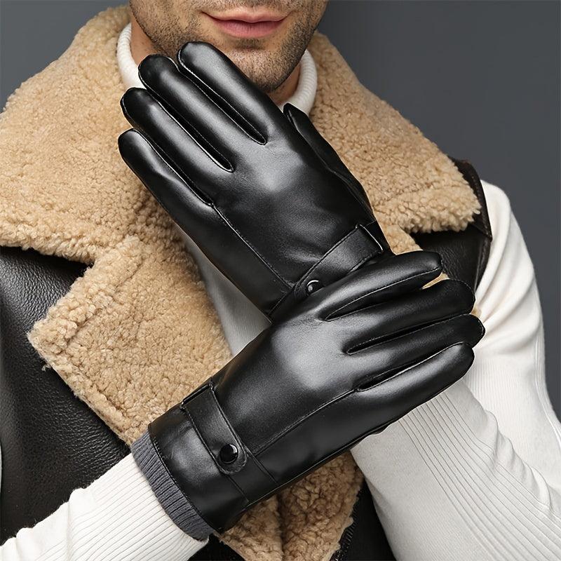 Men's Winter Leather Gloves Plus Velvet Lining Non Slip Windproof Touch Screen
