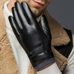 Men's Winter Leather Gloves Plus Velvet Lining Non Slip Windproof Touch Screen