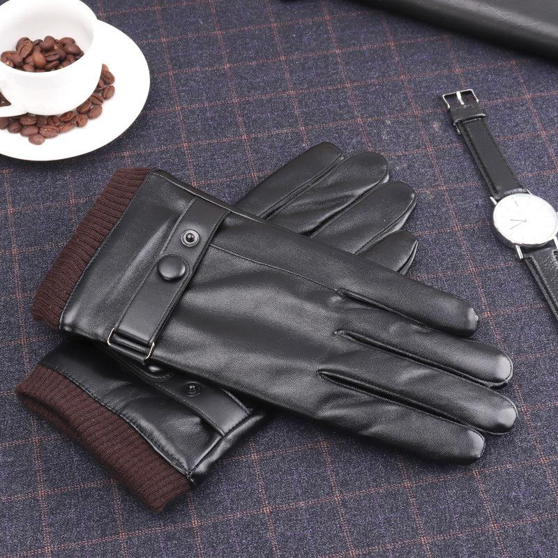 Men's Winter Leather Gloves Plus Velvet Lining Non Slip Windproof Touch Screen