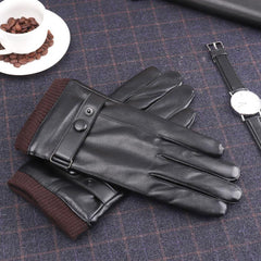 Men's Winter Leather Gloves Plus Velvet Lining Non Slip Windproof Touch Screen