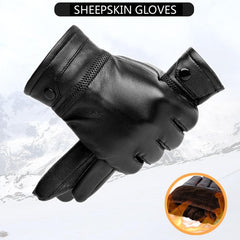 Men's Leather Gloves Winter Warm Plus Velvet Thick Gloves