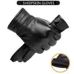 Men's Leather Gloves Winter Warm Plus Velvet Thick Gloves