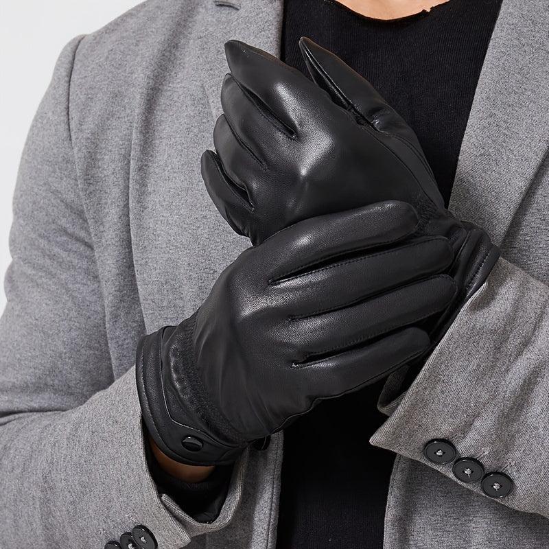 Men's Leather Gloves Winter Warm Plus Velvet Thick Gloves