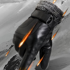 Men's Casual PU Leather Winter Cycling Plus Velvet Thickened Outdoor Windproof